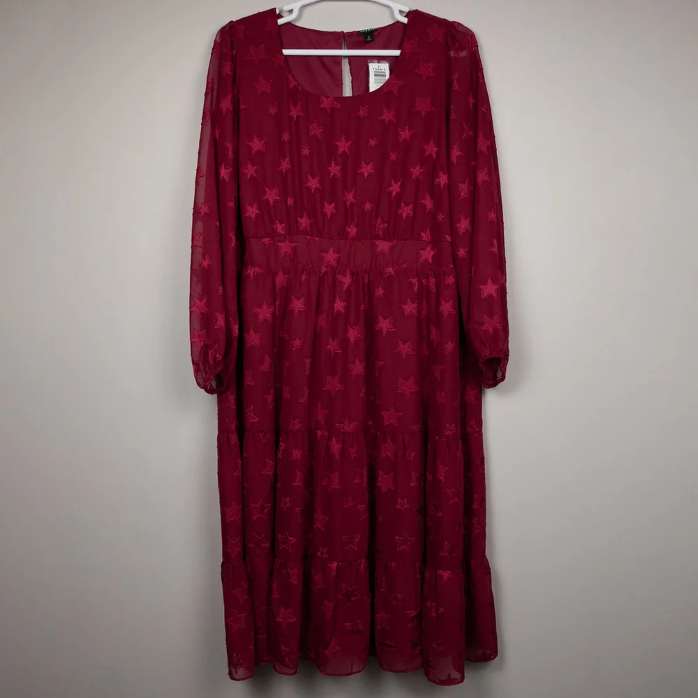 Torrid fuchsia star chiffon tiered midi dress-3